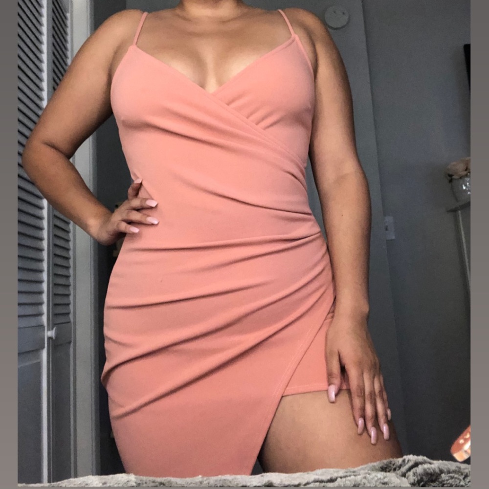 Pink High/low Ruched Dress - Size M